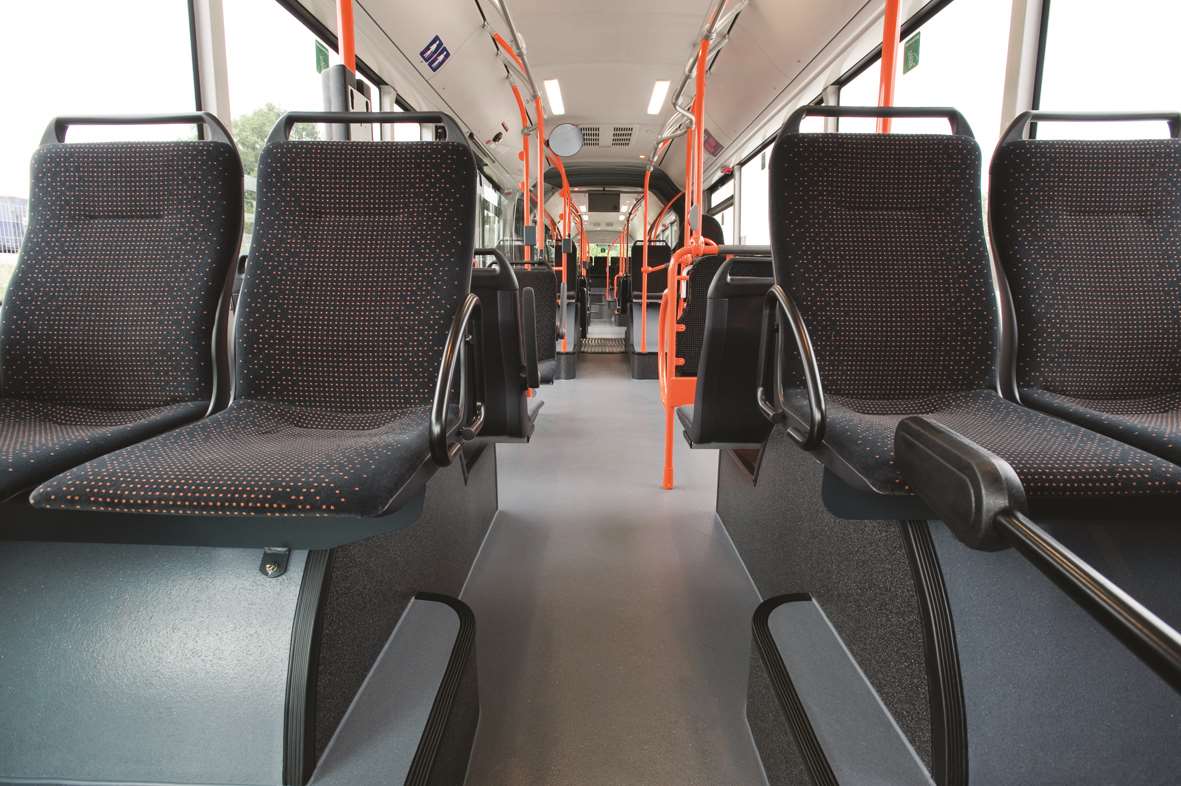 interior of commuter bus with Altro Transflor Meta safety flooring