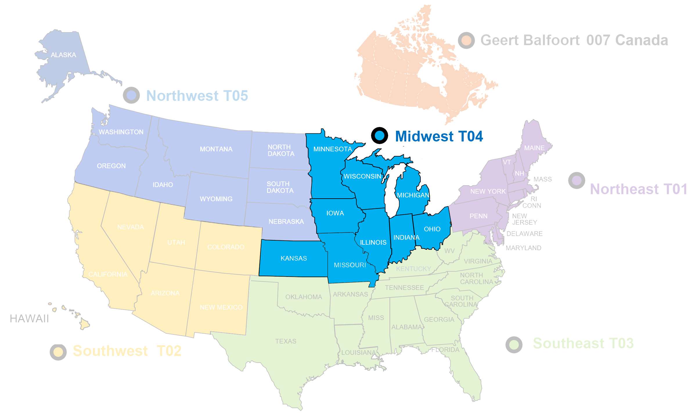 Map of Altro Americas Transport Division's Midwest territory