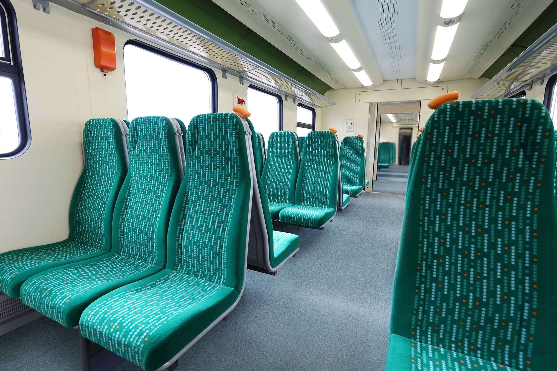 Altro Transflor Tungsten in Breeze installed on a commuter train.