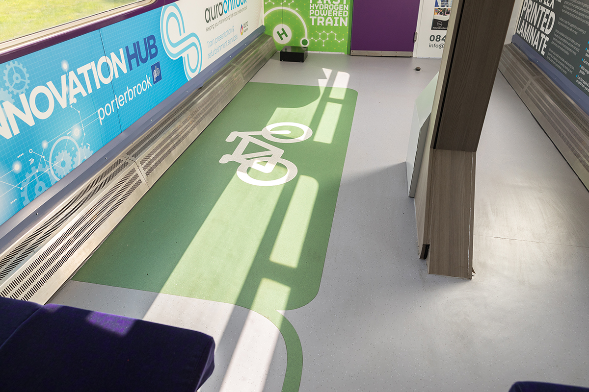Altro Transflor Motus and Altro Transflor Tungsten used to demarcate a bike area on the Porterbrook Innovation Hub