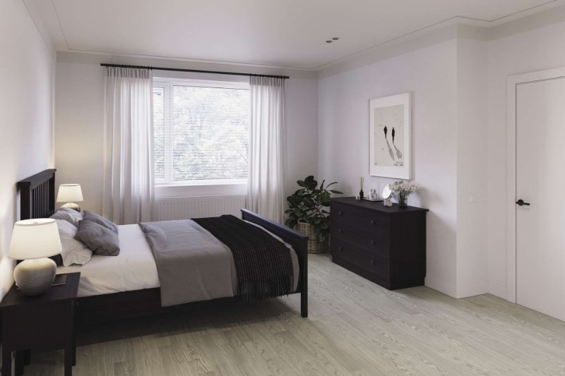 Altro Piccolo in a light grey wood effect installed in a bedroom area