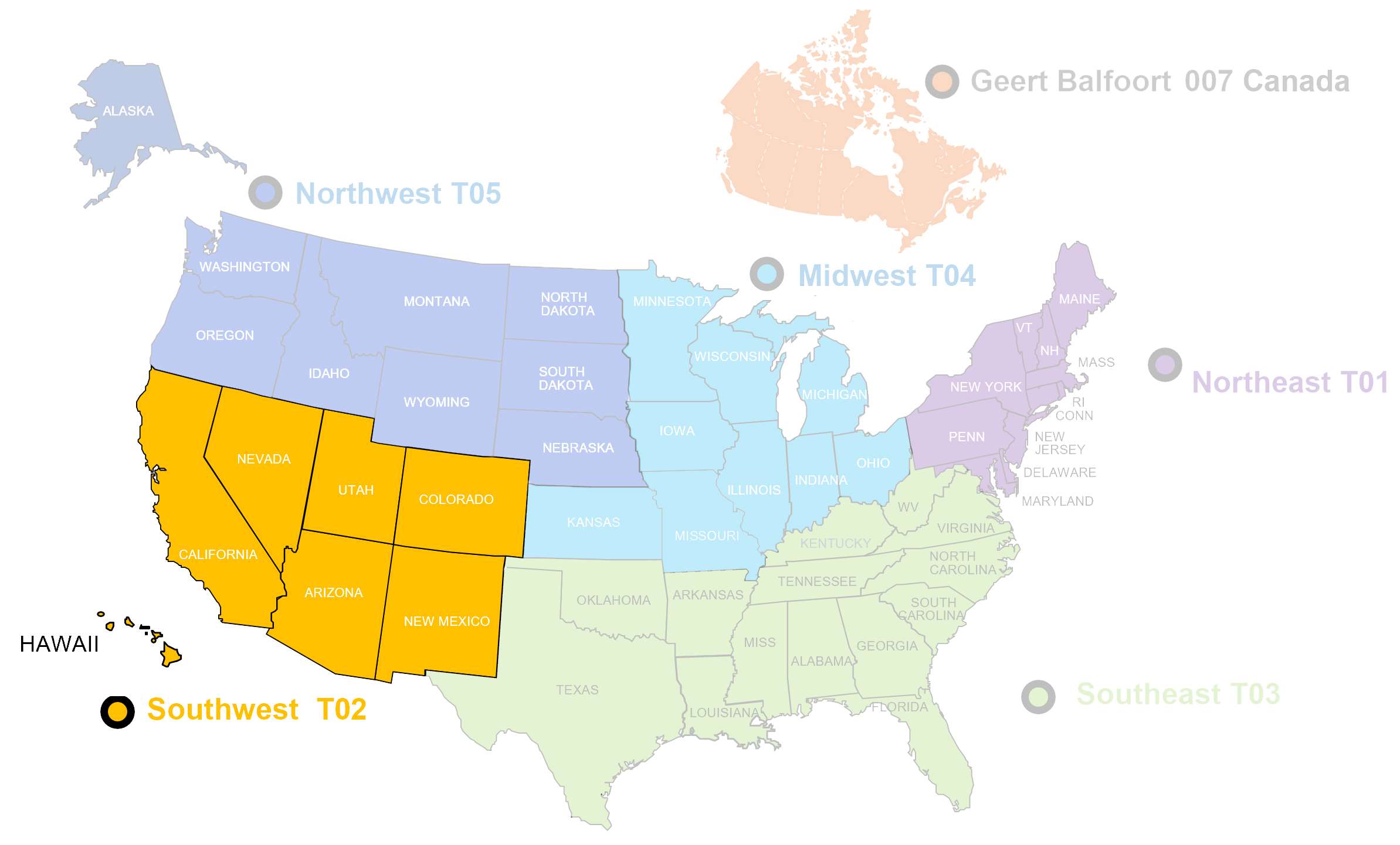 Altro Americas Transport Division Southwest territory map